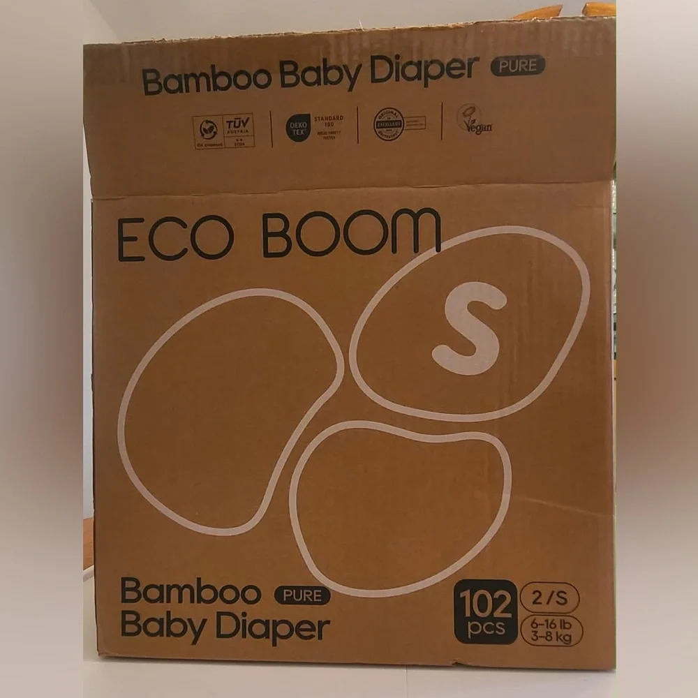 ECO BOOM Bamboo Baby Diapers - 102 pcs size 2/S 6-16 lb or 3-8kg